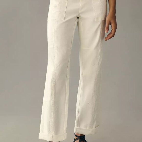 The Wanderer Relaxed Embroidered Eyelet Pants by Pilcro for Anthropologie - Picture 4 of 14